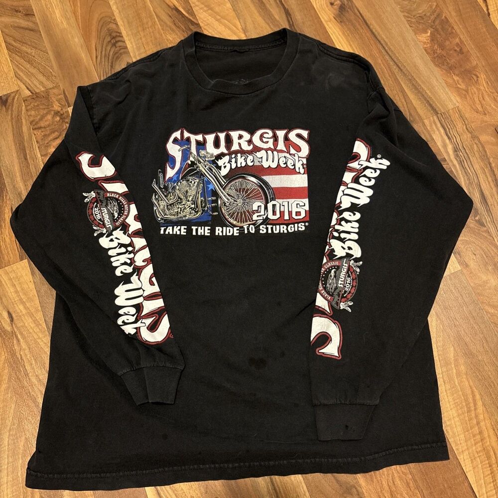 Black Sturgis Bike Week Longsleeve Graphic Faded Shirt Check Measurements